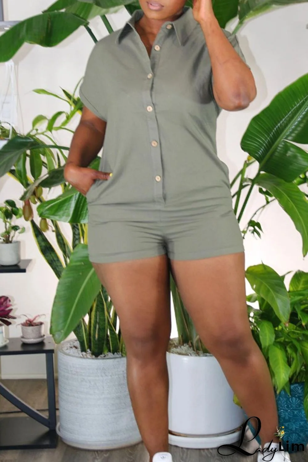 Orange Casual Solid Patchwork Turndown Collar Regular Romper