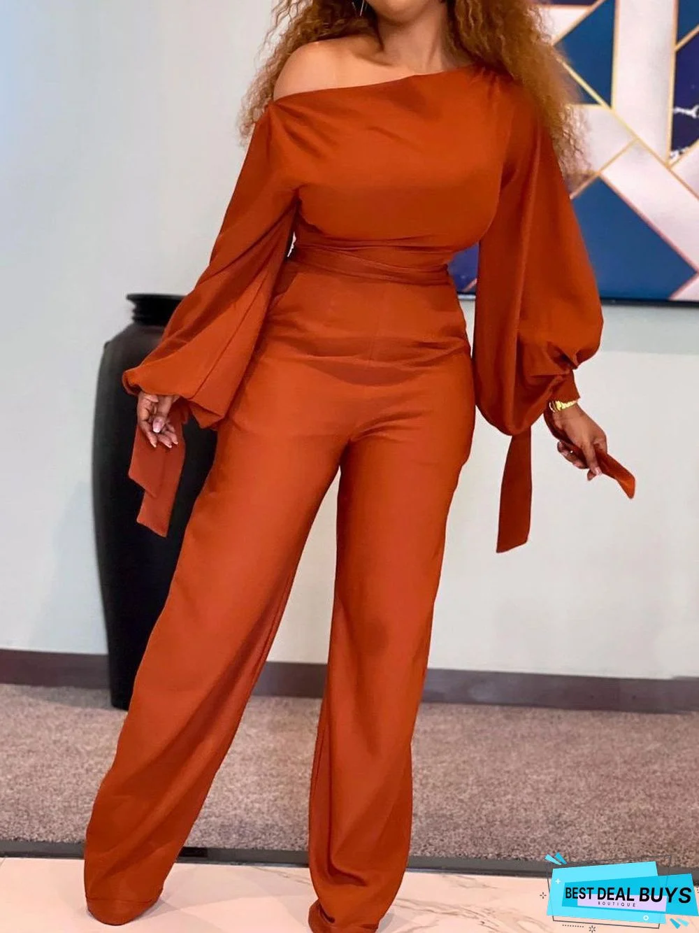 Women's Jumpsuits Casual Off-Shoulder High-Waisted Wide-Leg Jumpsuit