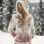Bohemian Style Plant Flower Pattern Women's Winter Warm Flannel Coat - Image 2