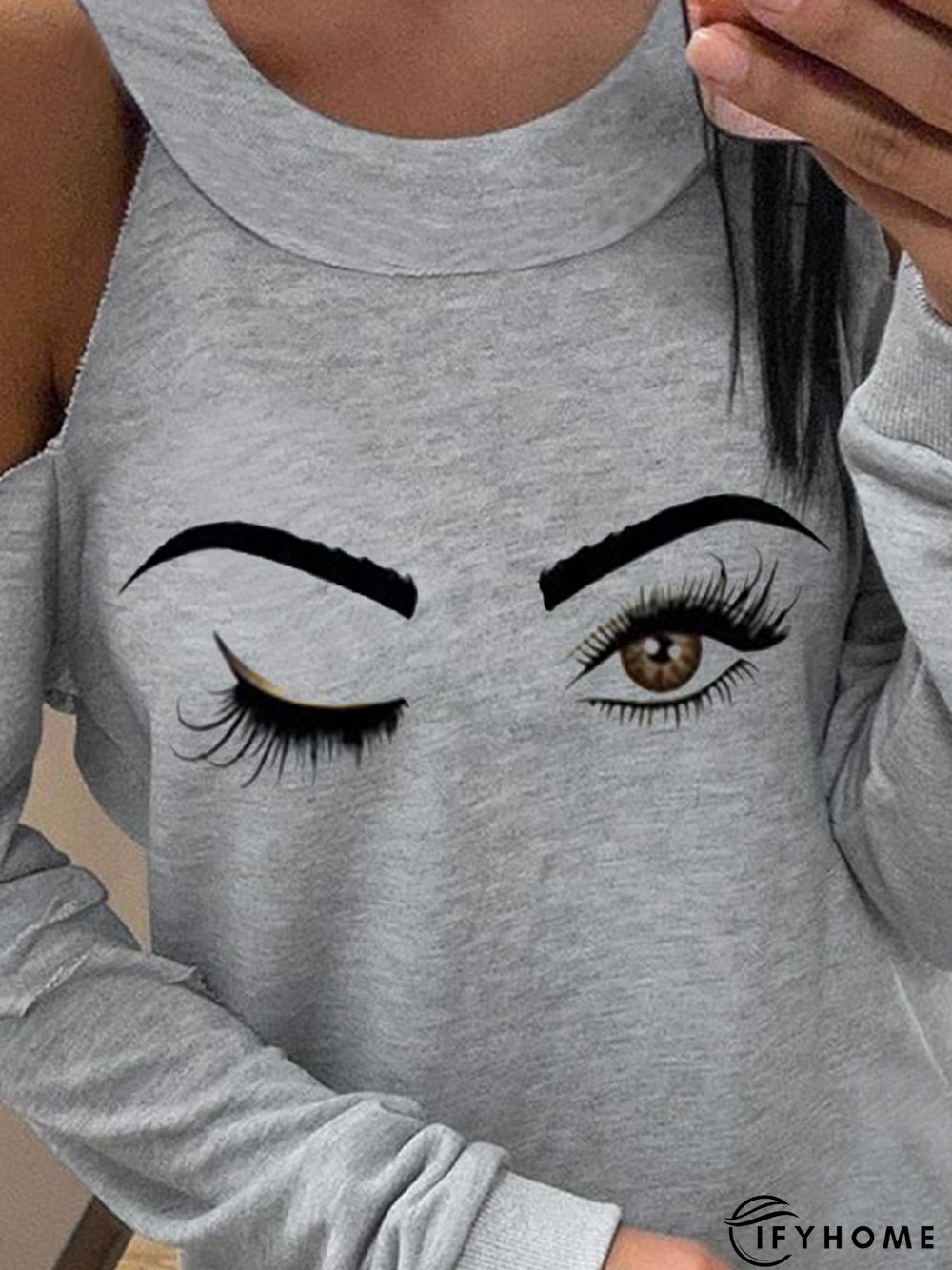 Statement Eyes Printed Crew Neck Long Sleeve Casual Tunic Sweatshirt | IFYHOME