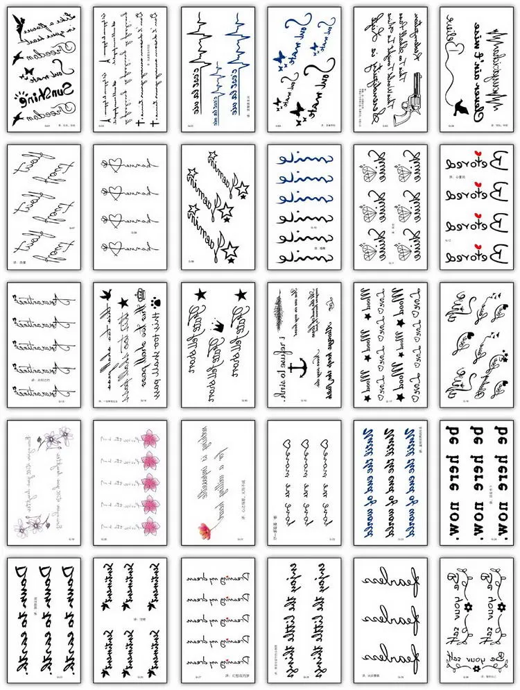 30pcs/lot temporary chinese tattoos set small fake tatoo boys black arm sleeve tattoo sticker words hand tattoo waterproof mens
