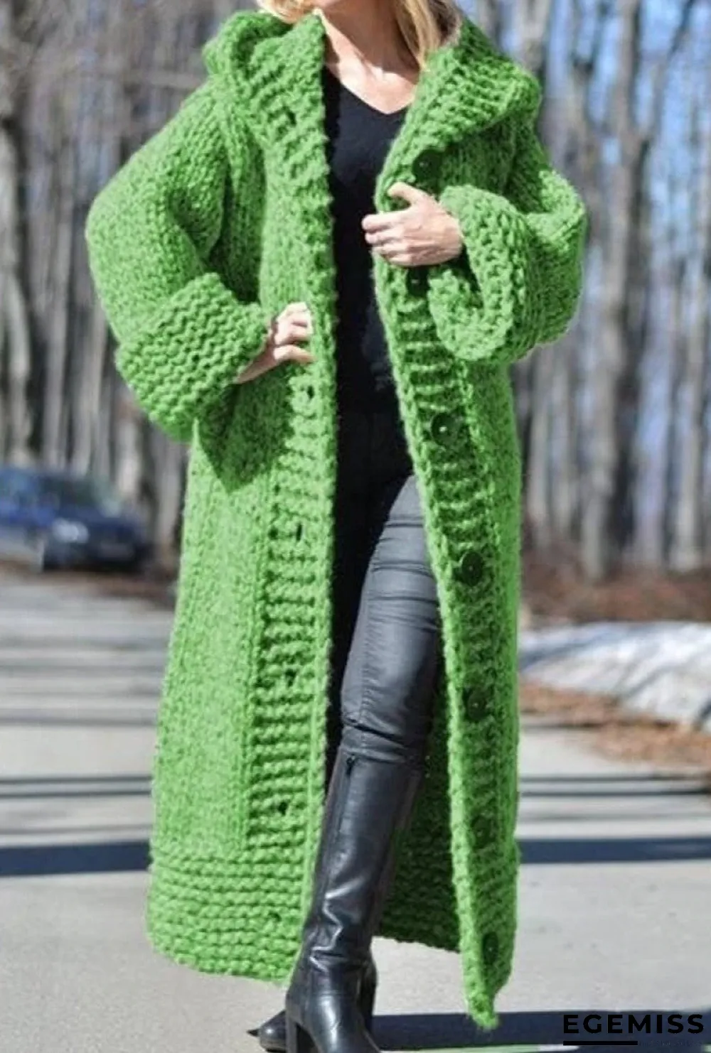 Chunky Knit Long Hooded Cardigan | EGEMISS