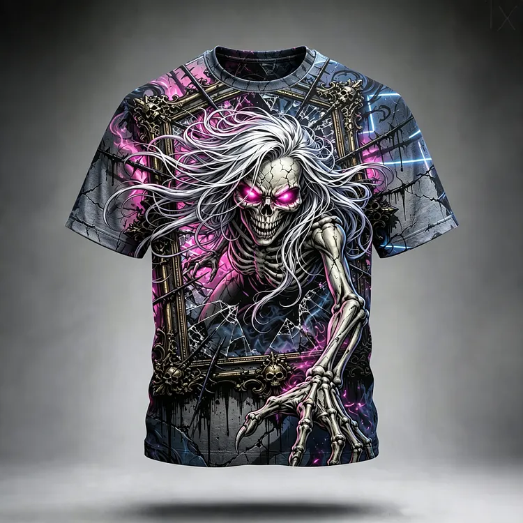 Men's Exclusive Halloween Retro Skull Print Crew Neck Short Sleeve T-shirt