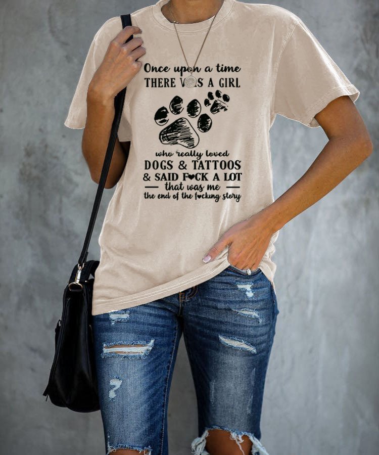 Women's Once Upon A Time Dog Paw Letter Printed Casual Tee