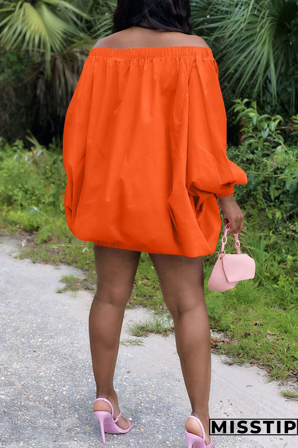 Pink Sexy Casual Solid Backless Off the Shoulder Long Sleeve Dresses