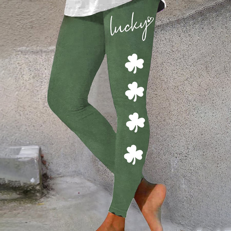 Women's St. Patrick's Lucky Clover Print Casual Leggings wearshes
