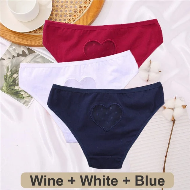 3PCS/Set Cotton G-String Seamless Thong Women Transparent Heart Low Waist Panties Ladies Underwear Panty Comfortable Lingerie