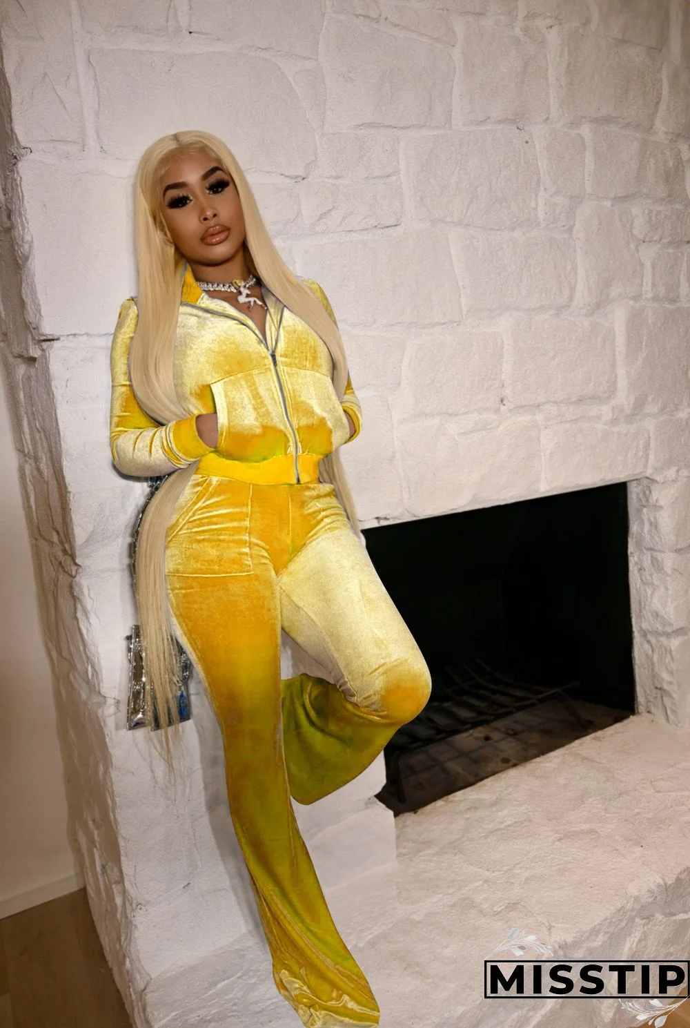 Velvet Solid Zip Jacket Crop Top Flared Pants Set