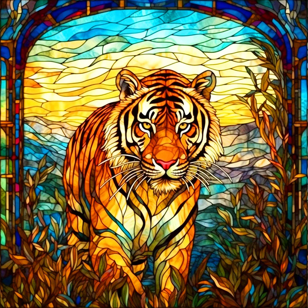 Diamond Painting - Full Round Drill - Stained Glass Tiger(30*30cm)