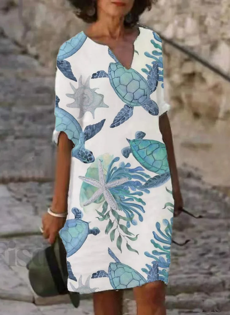 Women's Sea Turtle Print Stylish Beach Vacation Dress