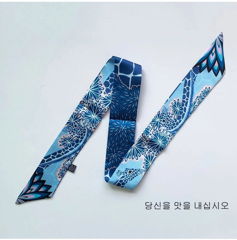 Women’s Minimalist Classic Style Color Block Satin Printing Silk Scarf