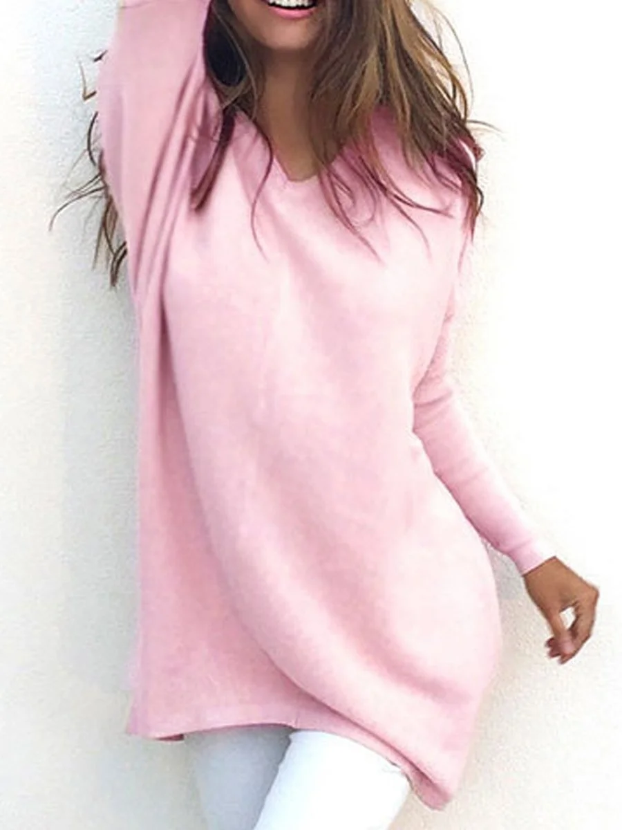 Fashion V-neck Long Sleeve Loose Casual Sweater