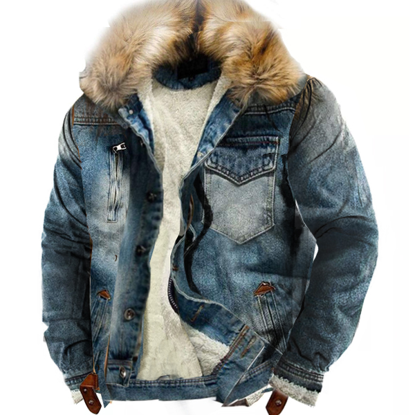 Men's Sherpa Fleece Lined Distressed Denim Trucker Jacket