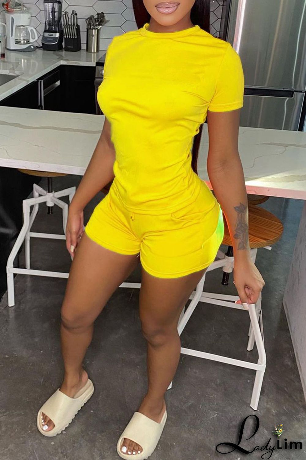 Green Casual Solid Patchwork O Neck Short Sleeve Two Pieces