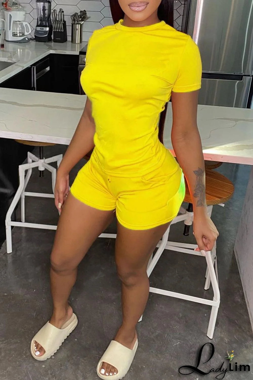 Green Casual Solid Patchwork O Neck Short Sleeve Two Pieces