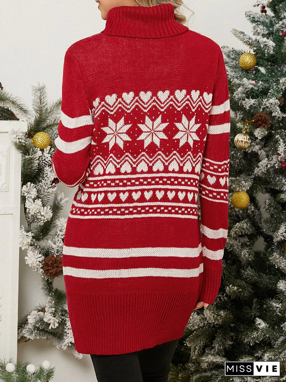 Christmas Snowflake Pattern Turtleneck Long Sleeve Knit Sweater