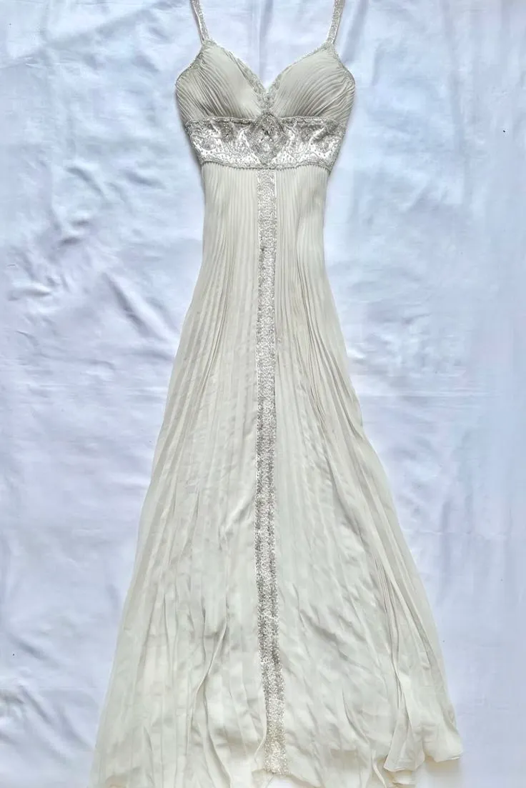 Exquisite beaded chiffon vintage white dress prom dress fairy dress 