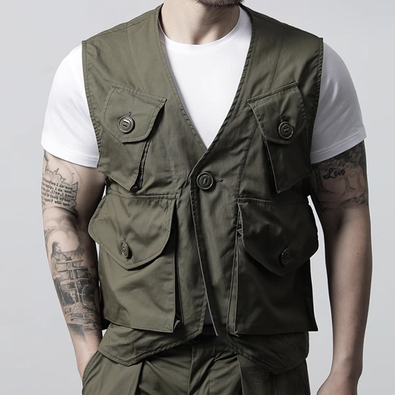 Loose Casual Cotton Workwear Multi-Pocket Vest