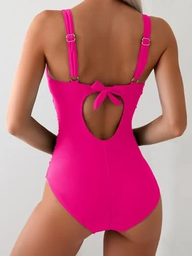 V Neck Ruched Wrap Tummy Control One Piece Swimsuit