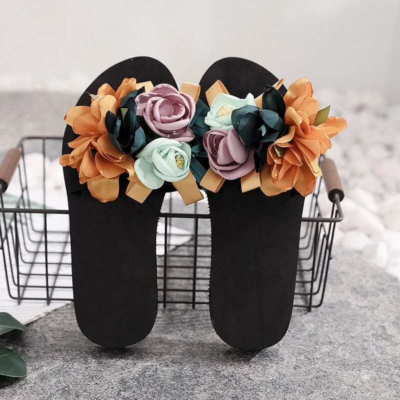 2022 New Women Summer Red Beach Sandals Slipper Indoor Outdoor Flip-flops Beach Shoes Fashion Female Casual Flower Slippers