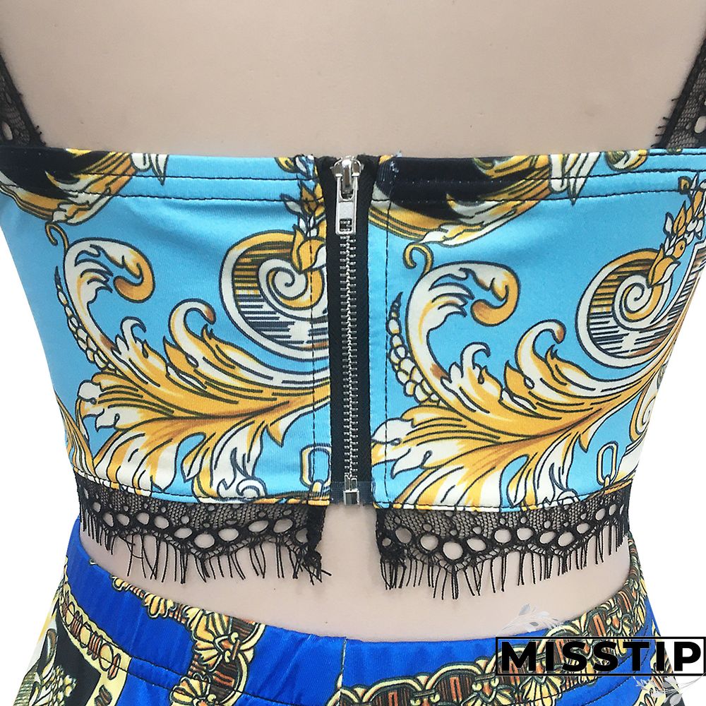Women Printed Tank Top+Jacket Skinny Pants 3 Pieces
