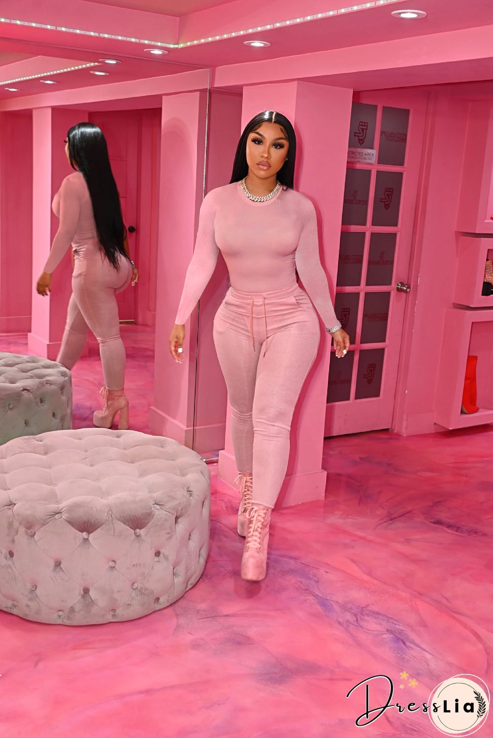 Solid Long Sleeve T Shirt Lace Up Pants Set