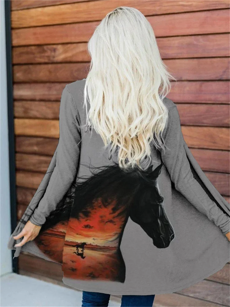 VChics Sunset Horse Art Horse Lover Long Sleeve Duster Kimono