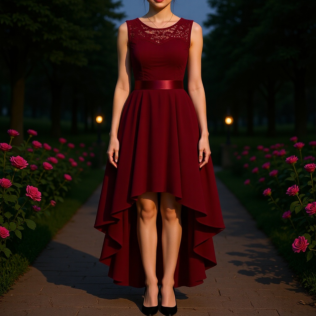 Solid Lace Sleeveless High-Low Party Dress