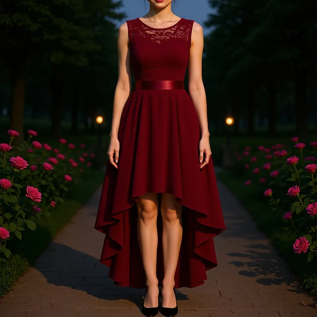 Solid Lace Sleeveless High-Low Party Dress