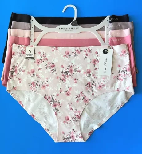 Pornhint Laura Ashley 5 pack No Show Mid Rise Brief Poly Panties Pink Floral Size XL New