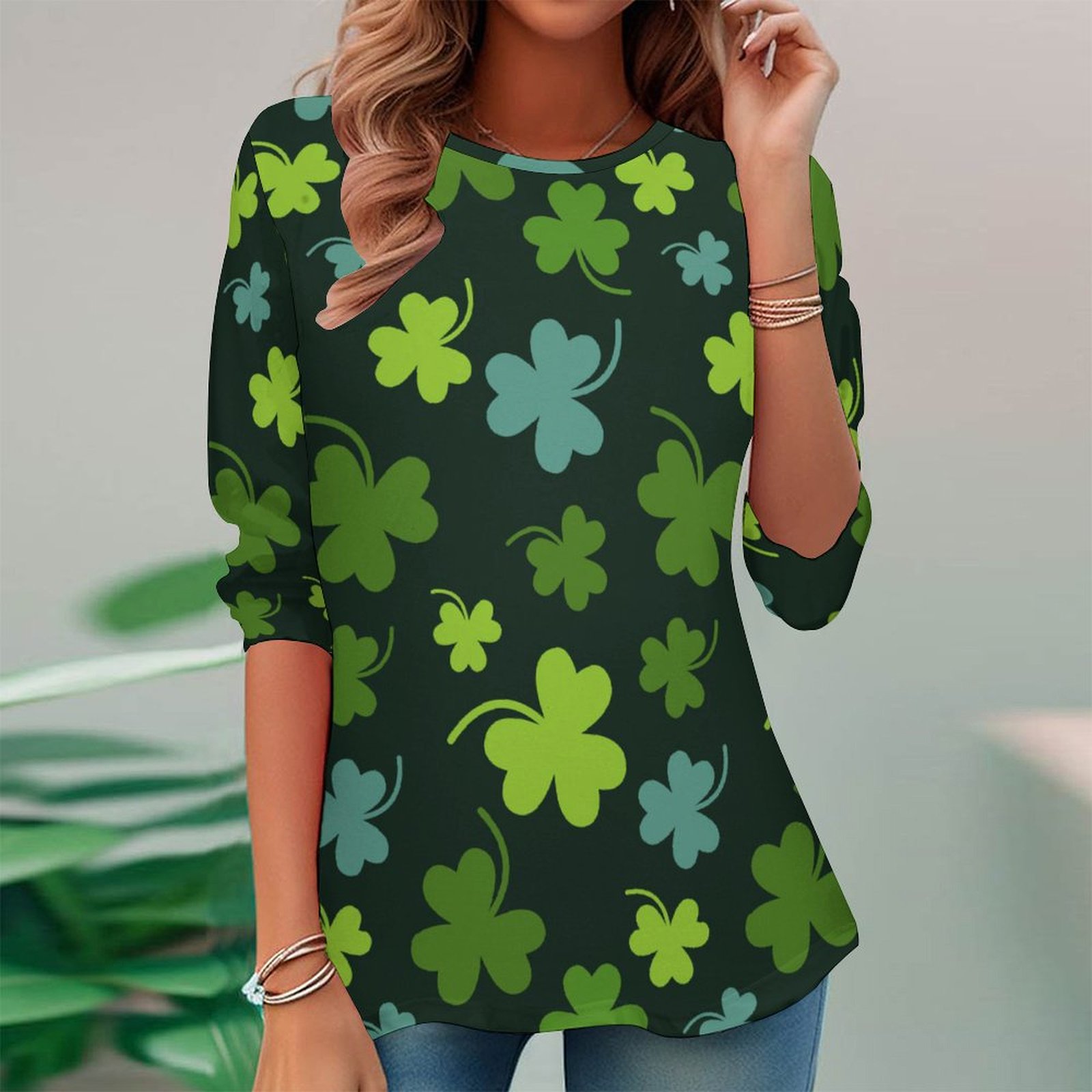Women Long Sleeve V-neck Graphic Floral Printed Top