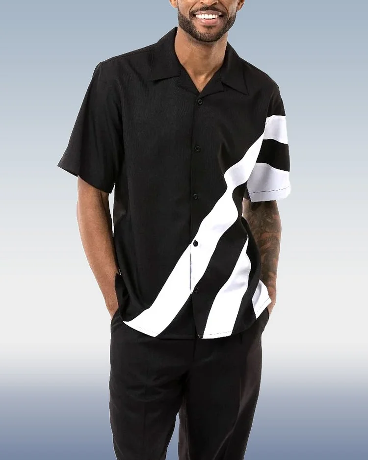 Black Walking Suit 2 Piece Short Sleeve Set