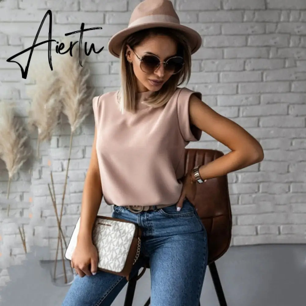 Women Blouse New Casual Solid Korean Shirt Elegant Slim Stand Collar Short Sleeve Women's Tops Blusa Mujer Female Blusas Aiertu