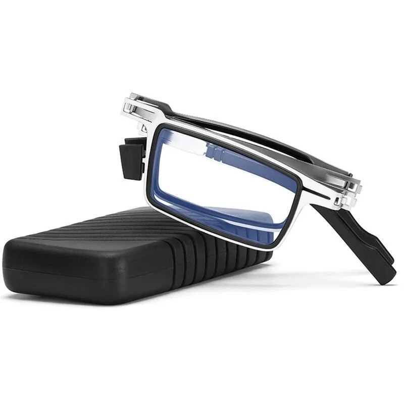 Likron Watches Steel Metal Folding Reading Glasses with Blue Light Filter and Portable Case