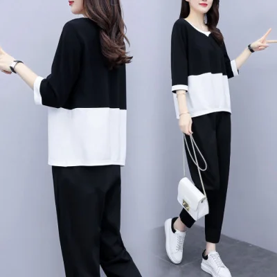 Uveng Uveng Spring And Summer New Korean Version Of Fashion Loose Large Size Two-Piece Set Of Casual Small Foot Pants Temperament Show Thin Suit Female