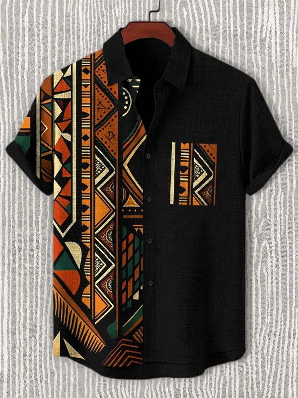 Men's Traditional Ethnic Patterns Print Casual Short Sleeve Shirt