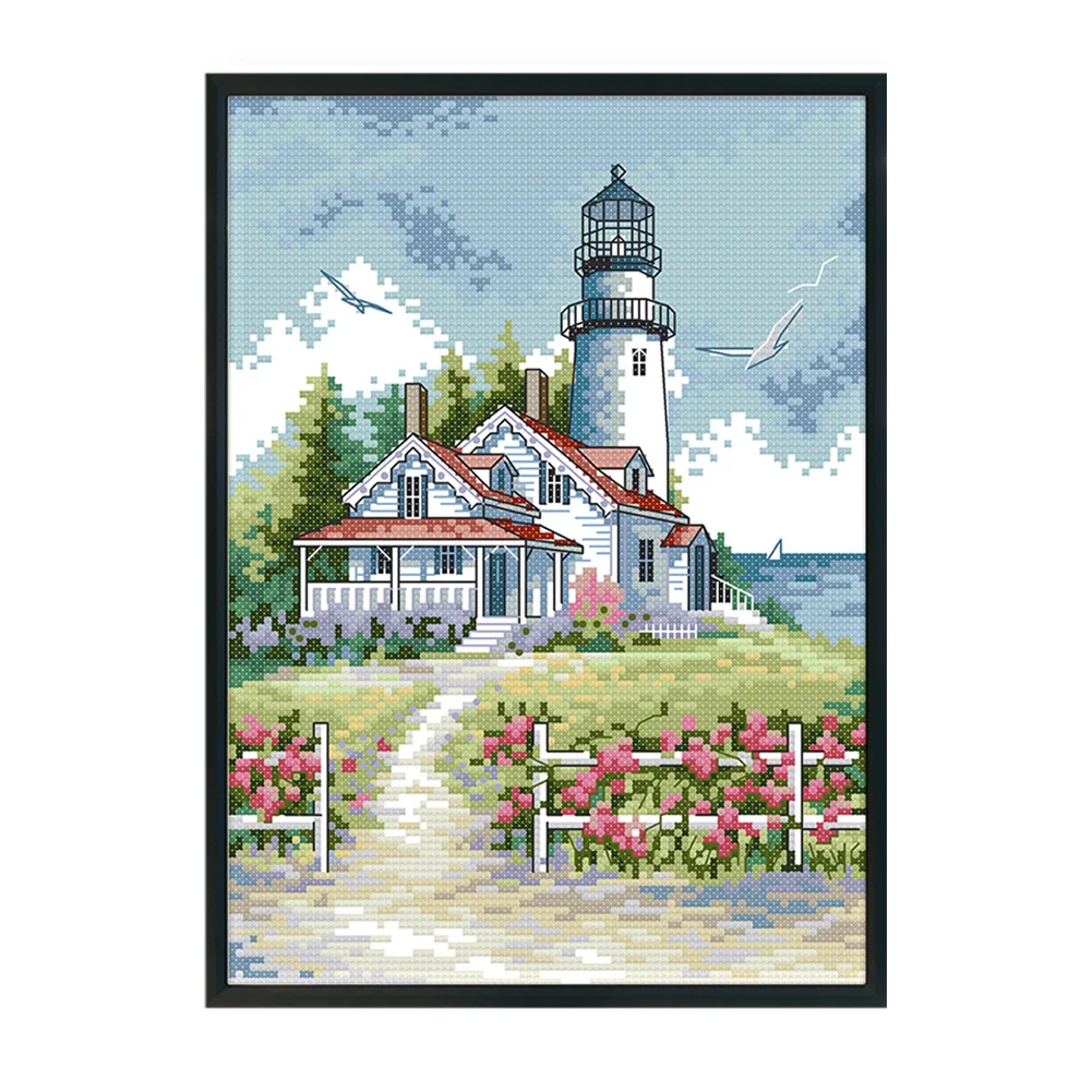 14CT Stamped Cross Stitch - Lighthouse(Canvas|21*30CM)