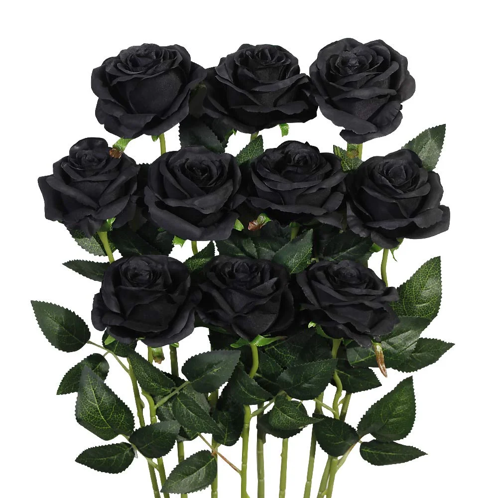 Bouquet Wedding Party Home Decor, Pack of 10-Black，Artificial Silk Rose Flower