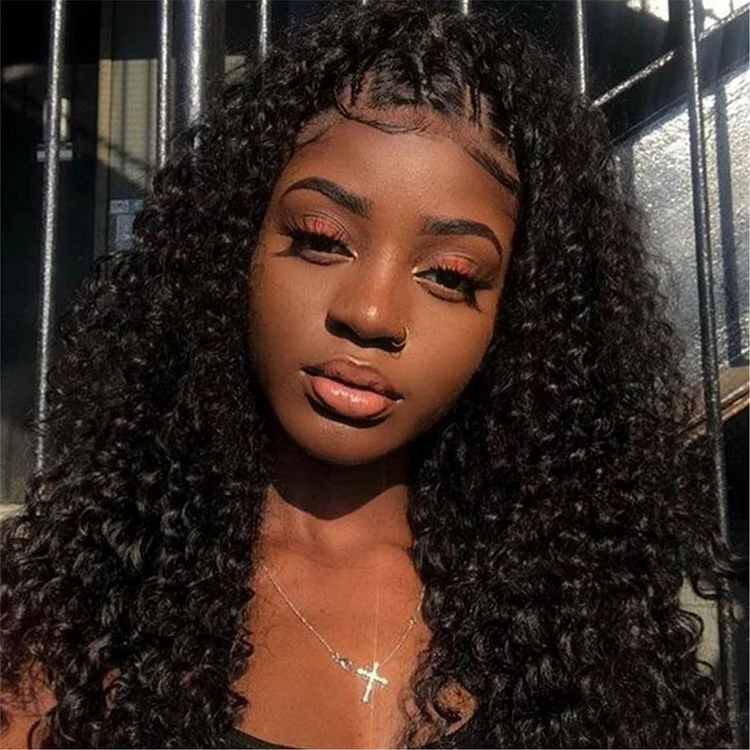 Virgin Human Hair Kinky Curly Pre-Made 13*6 Fake Scalp Lace Frontal Wig