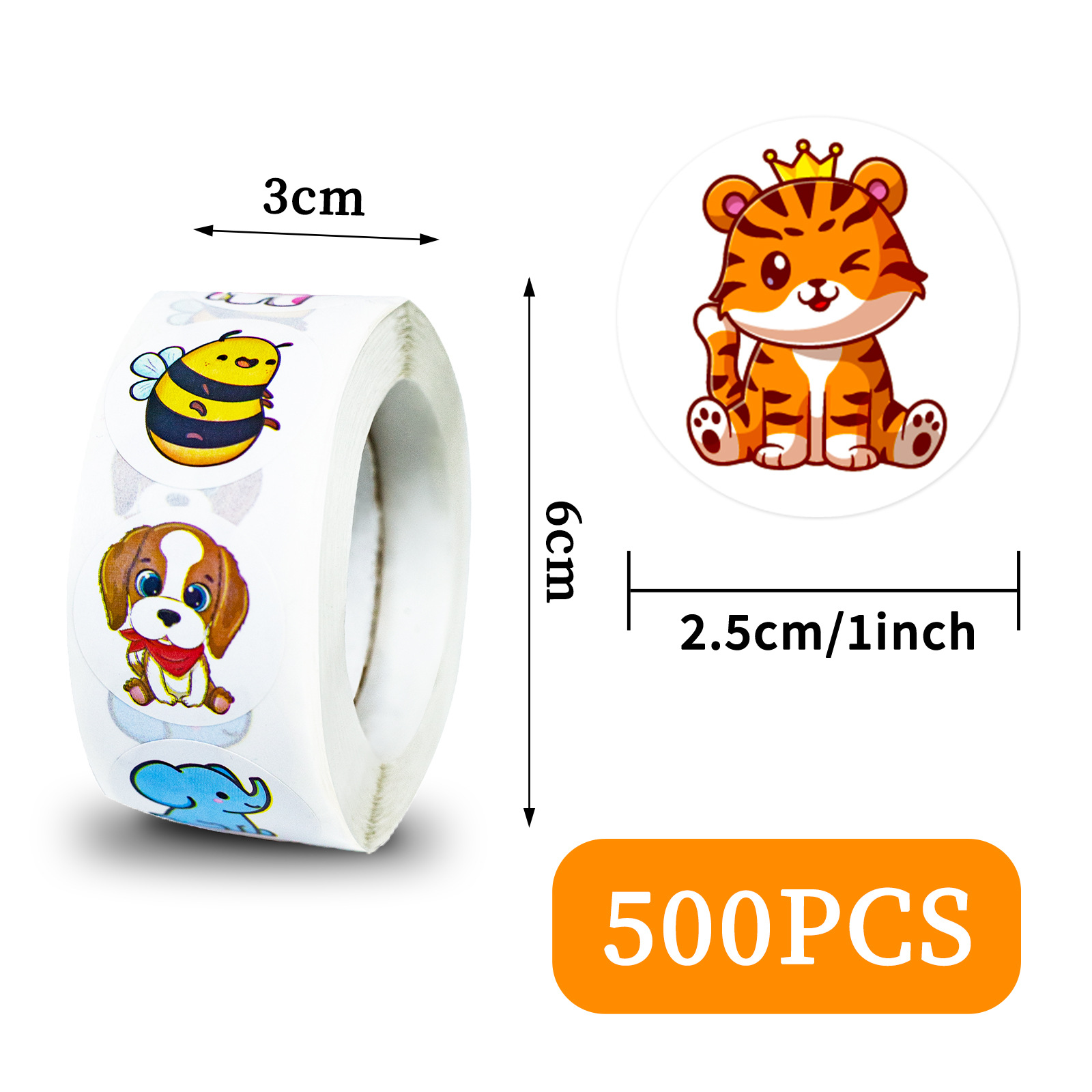 500-Pack Kids' Roll Stickers - Cute Animal Reward Stickers for Toddlers & DIY