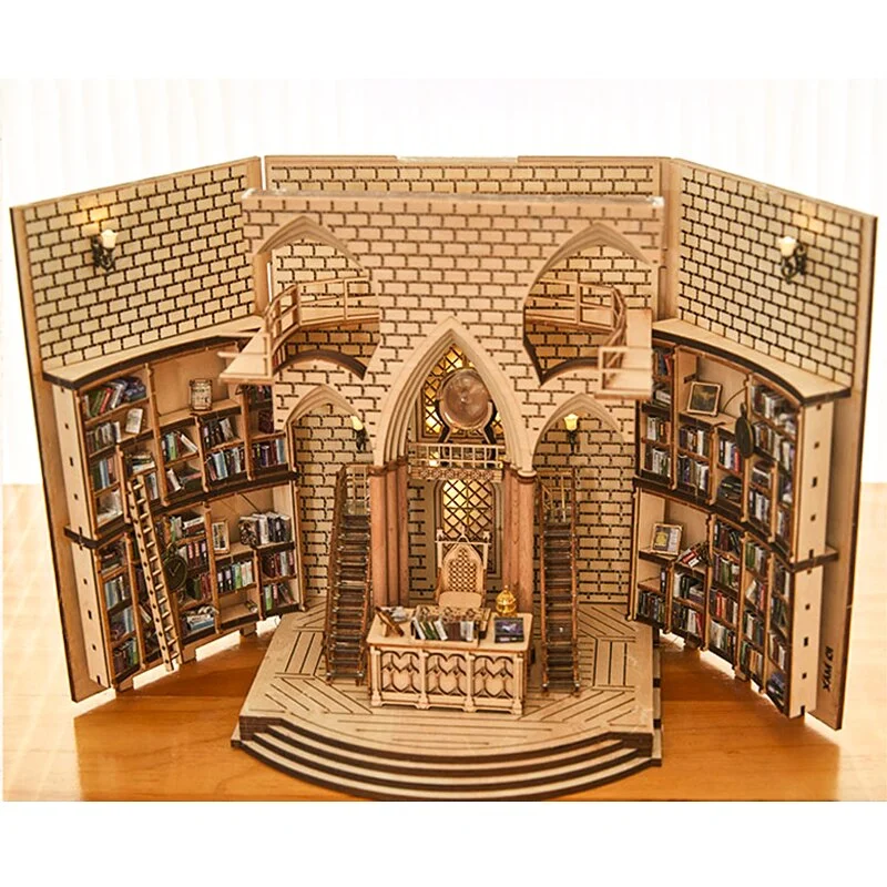 DIY Wooden Principal's Office Model Building Kit Art Bookends Removable Handmade Books Decoration Castle Building Bookshelf Gift