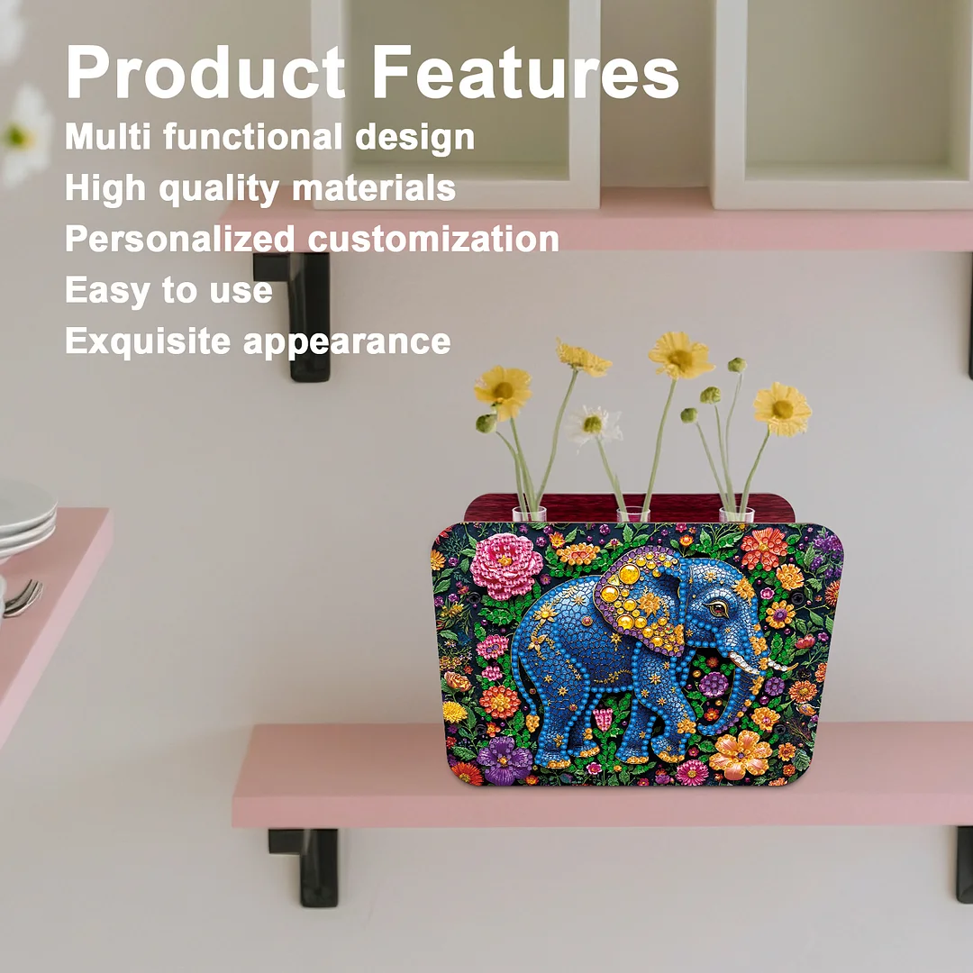Elephant DIY Flower Vase Wooden Double Sided Desktop Diamond Art Kit Home Decor