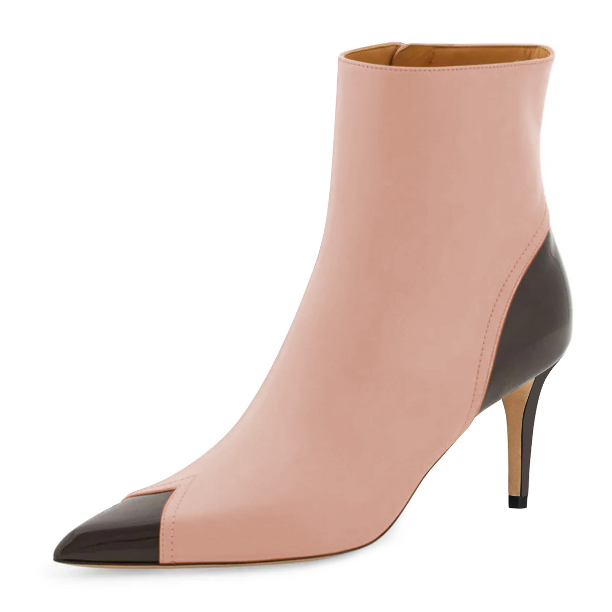 Pink & Black Patchwork Pointed Toe Stiletto Heel Zip Booties for Women Nicepairs