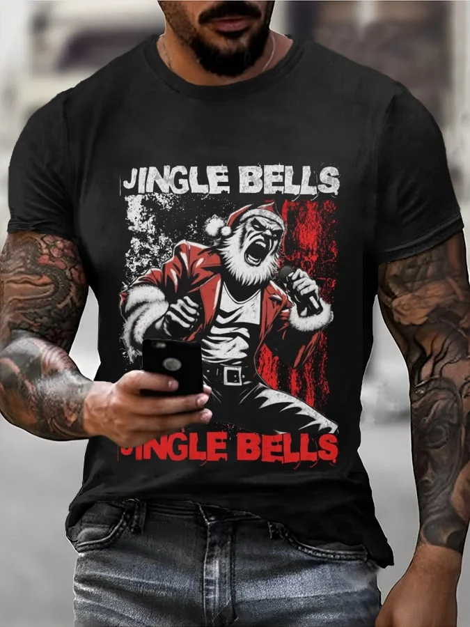 Men's Punk Rock Santa Print T-Shirt