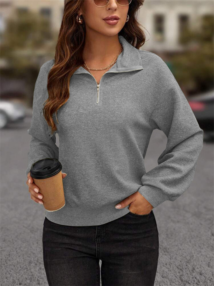 Autumn and Winter New Women's Knitted Textured Fabric Sweater Zipper Temperament Commuting Long-sleeved Women's Clothing