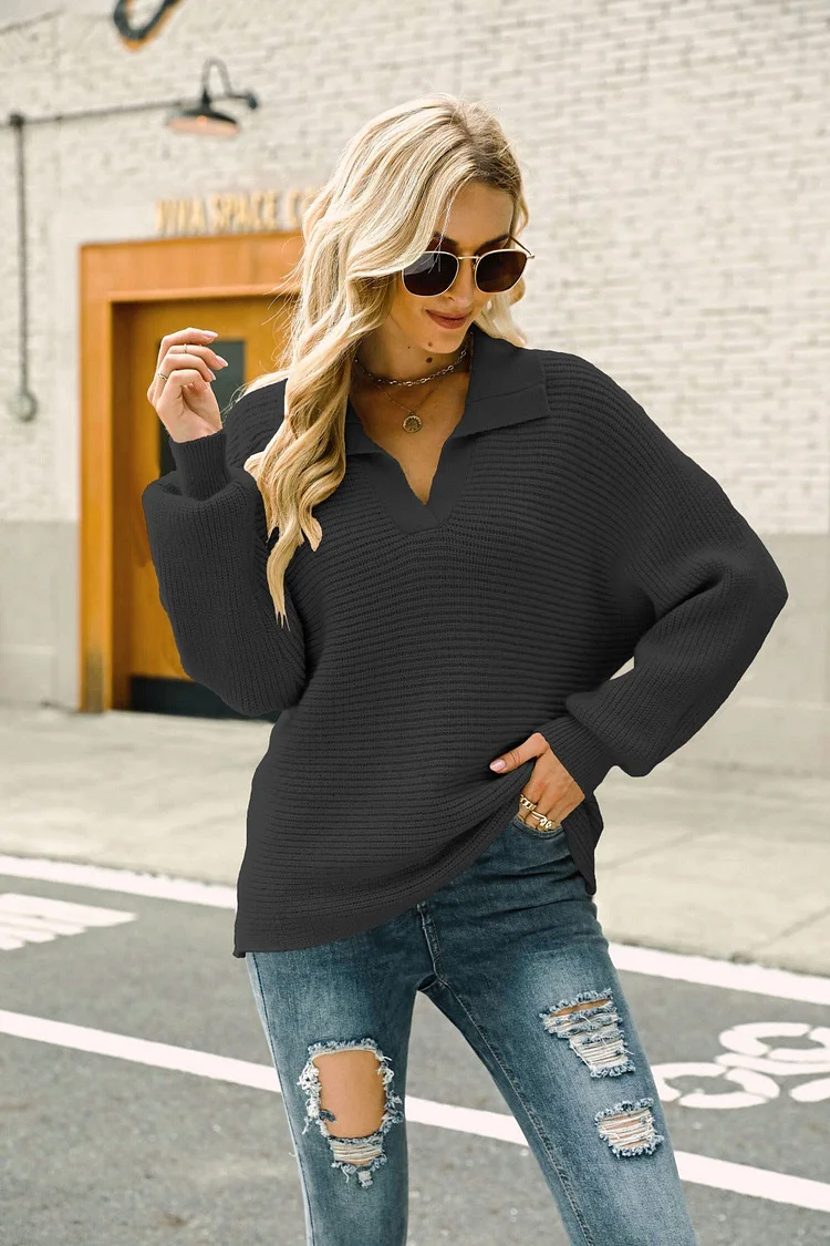 Fashion large size loose solid color long sleeve pullover sweater