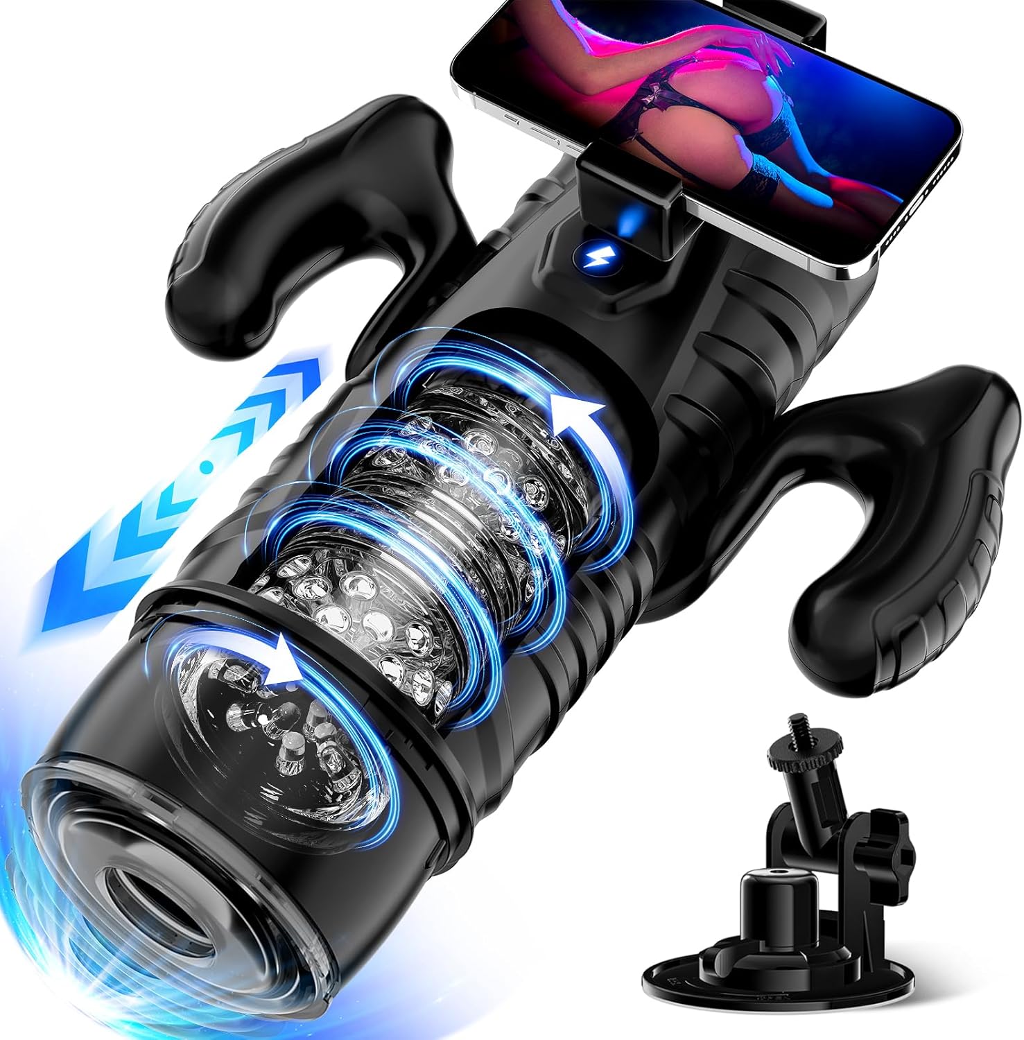 Male Masturbator 7 Thrusting & Rotating Modes With Handle & Phone Holder - Rose Toy