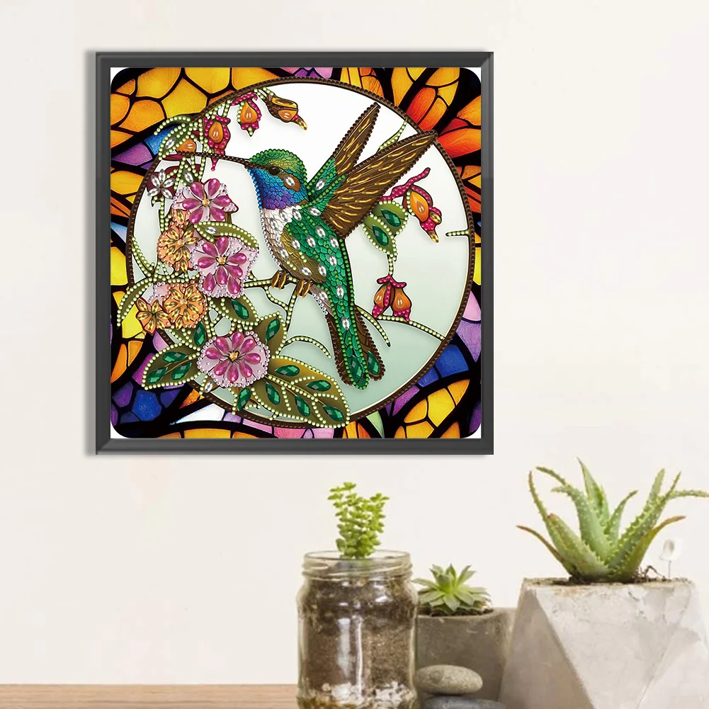 Diamond Painting - Partial Special Shaped Drill - Stained Glass Hummingbird(30*30cm)