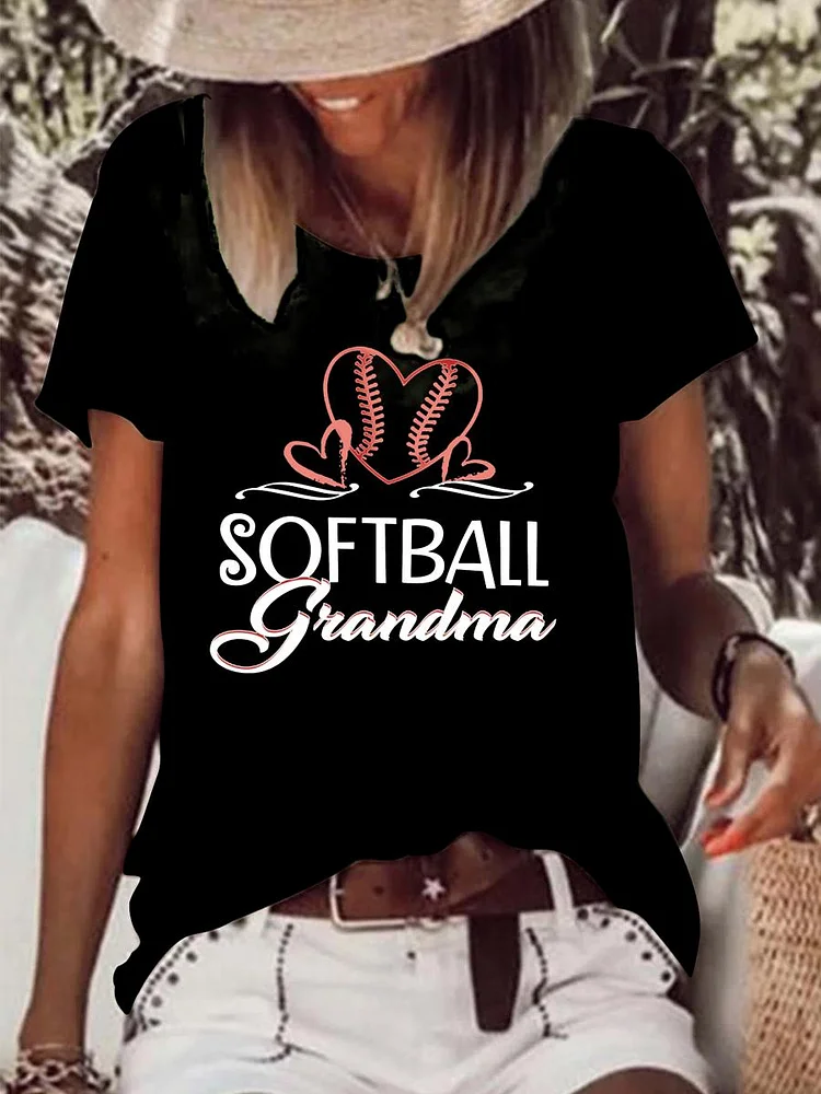 Softball grandma Raw Hem Tee-Annaletters