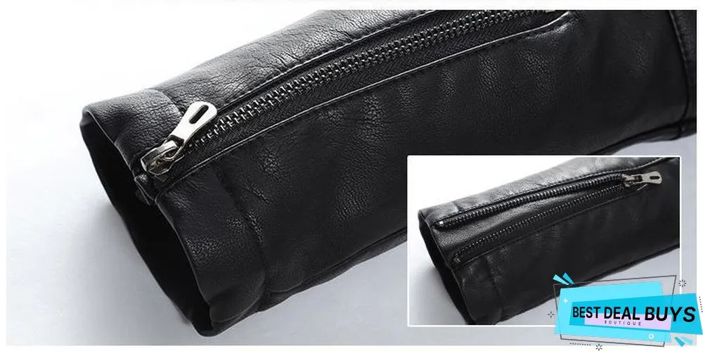Men's Casual Zipper Pu Leather Jacket Motorcycle Leather Jacket Men Leisure Clothing Men's Slim Leather Jacket